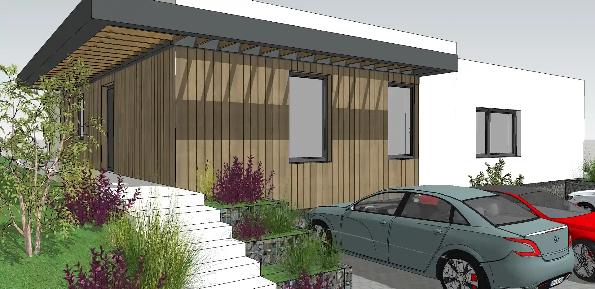 moderný rodinný dom s autami